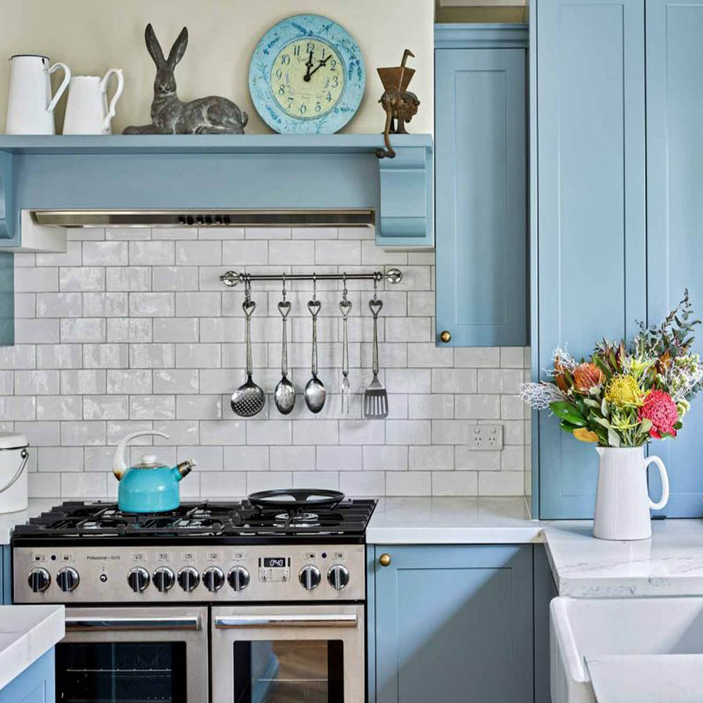 elegant blue kitchen cabinets