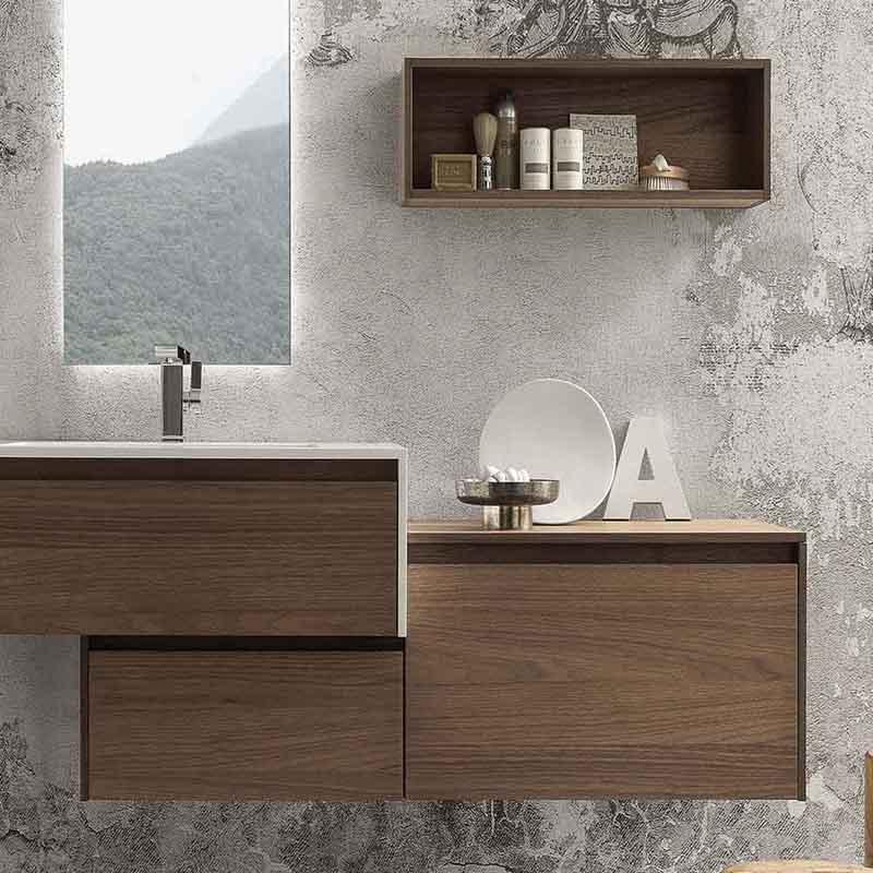 wood grain simple two level bathroom cabinet